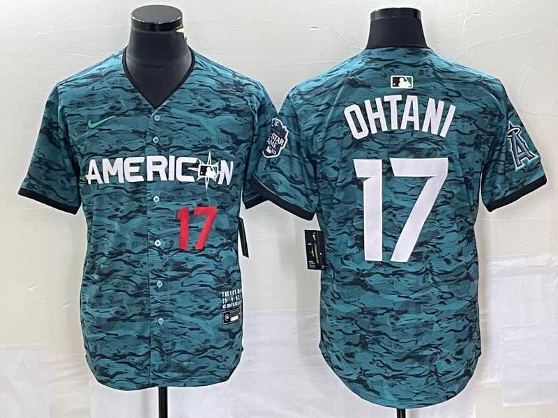 Men%27s Los Angeles Angels #17 Shohei Ohtani Number Teal 2023 All Star Cool Base Stitched Jersey1
